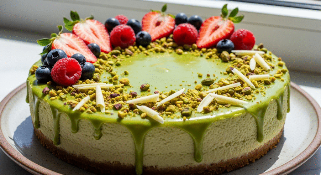 Cheesecake de Pistacho: Postre Cremoso, Elegante y Delicioso 1 Cheesecake de Pistacho Postre Cremoso Elegante y Delicioso