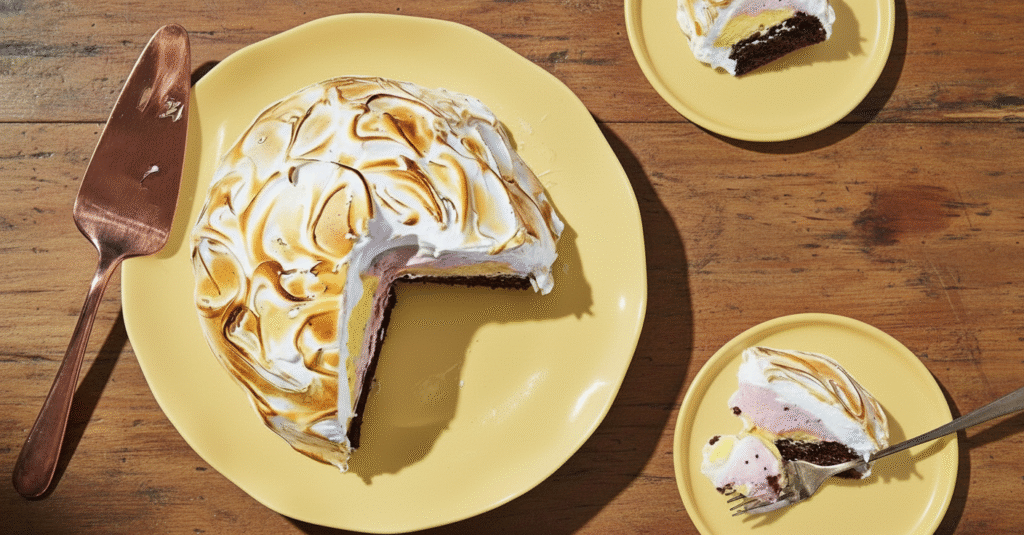 Baked Alaska Alaska al horno brownie helado y merengue dorado