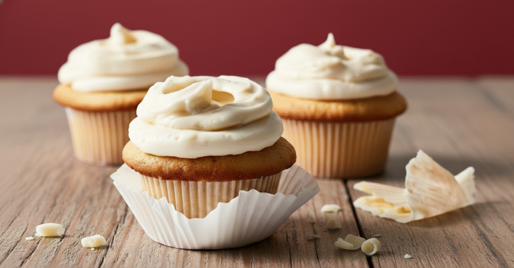 Cupcakes de vainilla extra suaves con glaseado cremoso — receta fácil y deliciosa